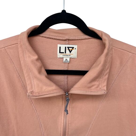 LIV Outdoor Quarter-Zip Pullover Camel Tan Long Sleeve Drawstring Hem Sweatshirt - Picture 5 of 8